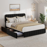 Garvee Velvet Upholstered Platform Bed Frame with 4 Storage Drawers - Adjustable Vertical Channel Tufted Headboard - Sturdy Wood Slats Support - No Box Spring Needed - Easy Assembly - Bedroom Furniture - Black, Queen Size - Black
