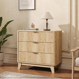 Garvee Fluted Night stand with 3 Drawer Dresser, Storage Nightstand Modern Side Table, 27" Wide Bedside End Table with Metal Handle for Bedroom, Living Room, Closet, Natural Oak