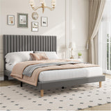 Garvee Queen Size Bed Frame, Adjustable Height Headboard, Velvet Upholstered Platform Bed Frame, No Box Spring Needed, Easy Assembly, Grey - Light Gray
