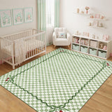 Garvee 8' × 10' Washable Checkered Cherry Coquette Area Rug, Non-Slip Low-Pile Stain-Resistant Rug for Living Room, Bedroom & Nursery, Sage Green - Sage Green