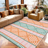 Garvee 8x10 Outdoor Rug Waterproof Reversible Plastic Camping Mat UV Resistant Lightweight with Rug Stakes for Patio Balcony Deck Picnic - Orange/Green/Pink/White