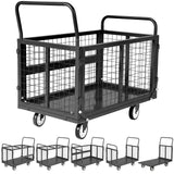 Garvee 2000 lb Steel & Polyethylene Platform Truck with Cage, folding safety fence, for Warehouse & Logistics, Black/Yellow - Black