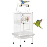 Garvee Spacious 67-Inch Wrought Iron Parrot Bird Cage with Playtop – Secure Home for Cockatiel, Quaker, Conure, Parakeet, Lovebird, Canary – Durable, Easy-Clean Tray, Rolling Stand, Color: White - White