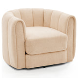 Garvee 360° Swivel Barrel Accent Chair – Stuffed Fleece Upholstery, Cloud-Like Padding, Striped Backrest, Modern Cozy Lounge Armchair for Living Room or Bedroom, Camel Color - Camel|Teddy Fleece