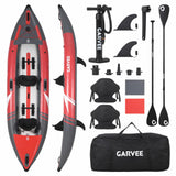Garvee 2-Person Inflatable Kayak, 12.5' Professional Fishing Canoe with Premium PVC Drop-Stitch Floor, Durable Reinforced Material for Lakes and Rivers - Red & Gray - Red & Gray-2-Person