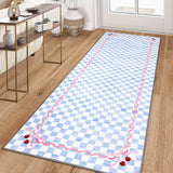 Garvee 2' x 6' Baby Blue Checkered Cherry Runner Rug, Washable Non-Slip Low-Pile Carpet for Hallway, Kitchen, Entryway and Bedroom - Baby Blue