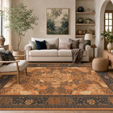 Garvee 8' x 10' Terracotta Orange Peacock Forest Botanical Area Rug, Washable Polyester Non-Slip Low-Pile Carpet for Living Room and Bedroom - Terracotta Orange