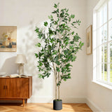 Garvee Ficus Trees Artificial Indoor, 7FT Tall Faux Ficus Tree with Black Planter & Green Fake Moss, Artificial Plants with Natural Wood Trunk & Lifelike Fruits for Home Office Decor