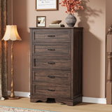 Garvee Space-Saving Vertical Storage Solution – 5-Drawer Tall Dresser Chest for Bedroom – Sturdy Rustic Farmhouse Organizer – Easy Assembly – Warm Brown Finish – Color: Brown - Brown
