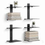Garvee Modern Double Tier Floating Wall Shelves – Black Metal, Invisible Wall-Mounted Bookshelves, Heavy Duty Space-Saving Display Rack for Bedroom, Office, Living Room – Easy Installation, 4-Pack - Black
