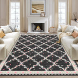 Garvee 5' × 7' Butterfly Floral Area Rug, Soft Washable Low-Pile Polyester Carpet for Living Room, Bedroom and Dining Room, Black - Black
