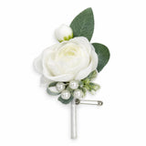 Garvee White Peony Boutonniere, Handcrafted Silk Artificial Flower Corsage for Men Suit Lapel, Classic White Peony with Safety Pin & Pearl Wristband, 2-in-1 for Groom Groomsmen, 7.1x5.1x2.1 Inch