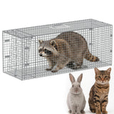 Garvee Large Humane Live Animal Trap Cage – Collapsible Steel, Sensitive Trigger – For Raccoons, Stray Cats, Skunks, Squirrels & Similar Pests – Carry Handle – 42x16x18 in / 117x41x46 cm - Silver