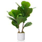 Garvee Set of 2 Artificial Fiddle-Leaf Fig Trees – 40cm Realistic Faux Green Plants in Marble-Look Pots – Indoor & Outdoor Decorative Greenery for Home, Office, Bathroom – Fiddle-leaf Fig