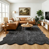 Garvee 9' x 12' Dark Gray Solid Scalloped Plush Area Rug, Washable Soft Plush Non-Slip Polyester Carpet for Living Room, Bedroom and Nursery - Dark Gray