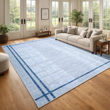 Garvee 5' × 7' Modern Line Border Area Rug, Machine Washable Non-Slip Low-Pile Soft Rug for Living Room, Bedroom & Dining Room, Blue - Blue