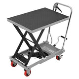 Garvee Heavy Duty Hydraulic Lift Table Cart for Stairs – 500 lbs Capacity – Single Scissor Manual Lifting Platform, 28.5" Max Height, Non-Slip Surface, 4 PU Wheels – Safe Material Handling – Gray + Black Mat, 28x18 in, Load-bearing 500 pounds