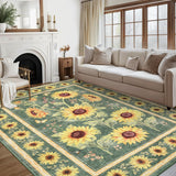 Garvee 4' x 6' Green Modern Floral Area Rug, Washable Non-Slip Low-Pile Carpet for Living Room, Bedroom and Dining Room - Green