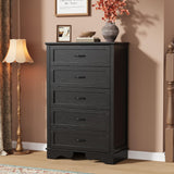 Garvee Space-Saving Vertical Storage Solution – 5-Drawer Tall Dresser Chest for Bedroom – Sturdy Modern Organizer – Easy Assembly – Sleek Black Finish – Color: Black - Black