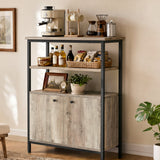 Garvee Rustic Modern Farmhouse Sideboard Buffet Cabinet – Adjustable Shelves, 2-Tier Freestanding Coffee Bar, Metal Feet, 2 Doors, Dining Room, Kitchen, Entryway Storage – Color: Gray