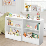 Garvee 2-Tier Wooden Kids Bookshelf & Toy Organizer - Curved Design with Multi-Shelf Cubby - Storage Solution for Nursery, Playroom, Kindergarten, School - Durable & Safe - White - White