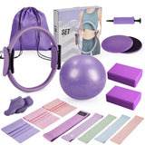 Garvee 17-in-1 Home Pilates Set – 13-Inch Fiberglass Magic Circle with Premium Latex Resistance Bands & Toning Accessories for Core Strength and Flexibility Training (Purple) - Purple