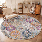 Garvee 6' Round North African Trellis Round Rug, Washable Non-Slip Low-Pile Soft Rug for Living Room, Bedroom & Nursery, Purple Multi - Purple Multi