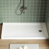 Garvee 60x32 Inch Non-Slip Shower Base – Right Drain, Acrylic & Fiberglass Pan, Easy Install, Low Threshold, CUPC/Certified Safety Association Certified, Removable Stainless Steel Round Cover, White – 60*32”+stainless steel round cover, right drain hole