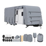 Garvee 22-24FT Heavy-Duty Trailer Cover for Campers, 4-Ply Oxford RV Cover with Waterproof Roof, Breathable Side Vents, UV Protection, Tie-Down Straps, Zipper Access, Tire Covers, and Storage Bag, Grey - Grey
