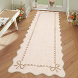 Garvee 2.5' × 10' Scalloped Bow Runner Rug, Coquette Cottagecore Washable Low-Pile Non-Slip Carpet for Hallway, Nursery & Bedroom, Beige - Beige