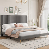 Garvee King Size Bed Frame, Adjustable Height Headboard, Velvet Upholstered Platform Bed Frame, No Box Spring Needed, Easy Assembly, Grey - Light Gray