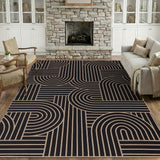 Garvee Ultra-Thin Washable Jute Area Rug – Non-Slip, Non-Shedding, Modern Neutral Abstract Carpet for Living Room, Bedroom, Dining, Patio – Rainbow Black, 4x6ft - Black