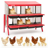 Garvee 8 Compartment Metal Chicken Nesting Box – Heavy Duty Galvanized Steel, Easy Clean Removable Tray, Soft Cushion, Ventilated, Bracket Legs for Outdoor Chicken Coop – Red with Chicken Design - Red