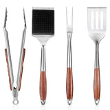 Garvee 4-Piece Professional BBQ Grill Tool Set, Heavy-Duty Stainless Steel Grilling Accessories with Pearwood Handles, Includes Spatula, Tongs, Flipper & Grill Brush