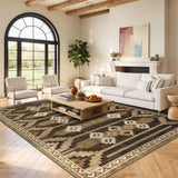 Garvee 9' × 12' Wavy Linear Area Rug, Soft Washable Low-Pile Polyester Carpet for Living Room, Bedroom and Dining Room, Brown - Brown