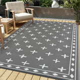 Garvee Reversible Geometric Outdoor Rug – Waterproof, UV Resistant Low-Pile Plastic Mat for Patio, Garden, Camping, Easy to Clean, Large 8x10ft, Grayish White - Gray
