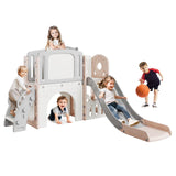 Garvee 8-in-1 Multi-Functional Toddler Play Tunnel Set – Slide, Climber, Basketball Hoop, Tunnel, Telescope, Drawing Board & Storage – Indoor Outdoor Activity Center for Kids Ages 1-3 – Light Pink - New-Pink