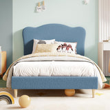Garvee Twin XL Upholstered Platform Bed Frame for Kids - Scallop Boucle Headboard, Cute Velvet Design, Sturdy Wooden Slats, Noise-Free, Easy Assembly, No Box Spring Needed - Light Blue, TWIN-XL - Blue