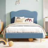 Garvee Full Size Upholstered Platform Bed Frame for Kids - Scallop Velvet or Soft Fleece Headboard, Sturdy Wood Slats, No Box Spring Needed, Low to Ground, Noise-Free - Light Blue, FULL - Blue
