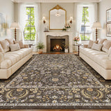 Garvee 8x10 Vintage Boho Area Rug, Washable Floral Non-Slip Low-Pile Rug, Stain Resistant Soft Carpet for Living Room, Bedroom, Dining Room, Kids Nursery, Brown - Brown