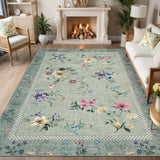 Garvee 5x7 Area Rugs for Living Room, Floral Washable Rug Modern Large Soft Non-Slip Throw Rug Indoor Floor Stain Resistant Carpets for Bedroom Dining Room Farmhouse Nursery Home Office, Green - Green