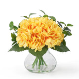 Garvee Yellow Silk Hydrangea Artificial Flowers in Glass Vase with Faux Water – Real Touch Bouquet for Home Decor, Wedding, Table Centerpiece – Color: Yellow