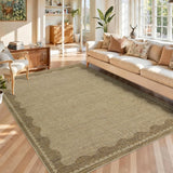Garvee Washable Non-Slip Jute Area Rug – Scalloped Edge, Mark Resistant, Modern Neutral Carpet for Living Room, Bedroom, Dining Room, Entryway, Indoor Outdoor – Linen Color, 8x10ft - Nature