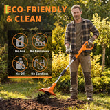Garvee Cordless Garden Tiller Cultivator for Raised Beds and Yards, 20V with 2 × 2.0Ah Batteries, 9-Inch Width, 6.3-Inch Depth, Black and Orange