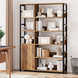 Garvee 5 Tier Bookshelf with Doors - 71.1" Industrial Display Standing Shelf Rack with Shelves & Metal Frame, Bookcase with Adjustable Shelf and Protective Rails for Living Room, Office, Brown - Warm Brown + Black Rack