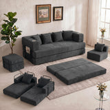 Garvee 79 Inch Corduroy Floor Sofa with 4 Pillows & 2 Cup Holders, Armless Deep Seat Design, Perfect for Living Rooms, Apartments and Small Spaces, Dark Gray - Dark Gray