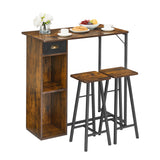 Garvee Versatile 3 Piece Dining Table Set with Storage Drawer & 3-Tier Shelf - Counter Height Table and 2 Barstools - Space-Saving Breakfast Nook Furniture for Apartment or Small Dining Room - Classic Color