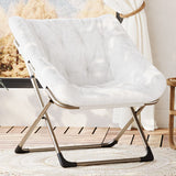 Garvee Comfy Collapsible Saucer Chair for Adults, Soft Faux Fur, No Assembly Required, Durable Metal Frame, Stylish Lounge Seating for Bedroom, Dorm, Living Room, White with Gold Legs - White