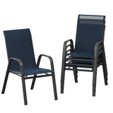 Garvee Stackable Patio Dining Chairs Set of 4, High-Back Textilene Outdoor Chairs with Black-Gray Sprayed Steel Frame, All-Weather Deck Garden Seating, Navy Blue - Navy Blue