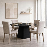 Garvee 47 Inch Round Dining Table for 4-6 – Modern Kitchen & Dining Room Table with 1.18” Thick Top & Square Pedestal Base – Space-Saving Circle Table for Apartment or Family Gatherings – Easy Assembly, Black Embossed - Black